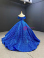 Dreamy Royal Blue Sequins Appliques Off the Shoulder Prom Dress