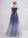 In Stock:Ship in 48 Hours Blue Tulle Sequins Appliques Prom Dress