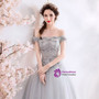 In Stock:Ship in 48 Hours Gray Tulle Appliques Beading Prom Dress