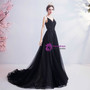 In Stock:Ship in 48 Hours Black Tulle Appliques Beading Prom Dress
