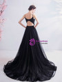 In Stock:Ship in 48 Hours Black Tulle Appliques Beading Prom Dress
