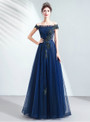 In Stock:Ship in 48 Hours Navy Blue Tulle Beading Prom Dress