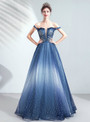 In Stock:Ship in 48 Hours Blue Sequins Beading Prom Dress