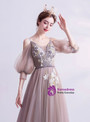 In Stock:Ship in 48 Hours Tulle Short Sleeve Appliques Prom Dress