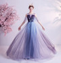 In Stock:Ship in 48 Hours Blue Tulle Scoop Prom Dress