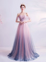 In Stock:Ship in 48 Hours Pink Tulle Off the Shoulder Prom Dress