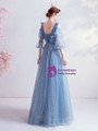In Stock:Ship in 48 Hours Blue Tulle Short Sleeve Prom Dress
