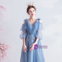 In Stock:Ship in 48 Hours Blue Tulle Short Sleeve Prom Dress