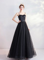 In Stock:Ship in 48 Hours Black Tulle Button Prom Dress
