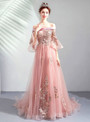 In Stock:Ship in 48 Hours Pink Tulle Embrodiery Prom Dress
