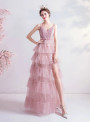 In Stock:Ship in 48 Hours Pink V-neck Prom Dress With Split
