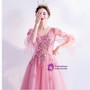 In Stock:Ship in 48 Hours Pink Short Sleeve Appliques Prom Dress