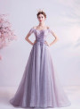 In Stock:Ship in 48 Hours Formal Purple Tulle Beading Prom Dress