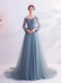 In Stock:Ship in 48 Hours Long Sleeve Tulle Spaghetti Straps Prom Dress