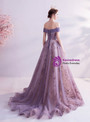In Stock:Ship in 48 Hours Purple Sequins Tulle Beading Prom Dress