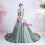 In Stock:Ship in 48 Hours Green V-neck Appliques Prom Dress