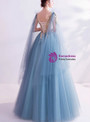 In Stock:Ship in 48 Hours Blue Tyulle V-neck Sequins Prom Dress