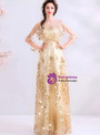 In Stock:Ship in 48 Hours Gold Tulle Sequins Prom Dress