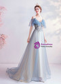 In Stock:Ship in 48 Hours Blue Tulle Appliques Beading Prom Dress
