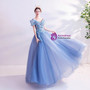 In Stock:Ship in 48 Hours A-Line Blue Tulle Appliques Beading Prom Dress