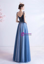 In Stock:Ship in 48 Hours Blue Tulle Velvet Beading Prom Dress