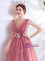 In Stock:Ship in 48 Hours Fashion Pink Sequins V-neck Prom Dress