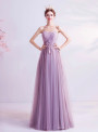 In Stock:Ship in 48 Hours Purple Tulle Pleats Strapless Prom Dress