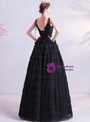 In Stock:Ship in 48 hours Black V-neck Pleats Prom Dress