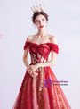 In Stock:Ship in 48 Hours Red Sequins Appliques Prom Dress