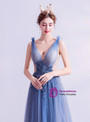 In Stock:Ship in 48 Hours Sexy Blue Tulle Backless Beading Prom Dress