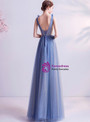 In Stock:Ship in 48 Hours Sexy Blue Tulle Backless Beading Prom Dress