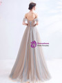 In Stock:Ship in 48 Hours Champagne Gray Tulle Appliques Beading Prom Dress