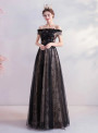 In Stock:Ship in 48 Hours Black Tulle Sequins Prom Dress