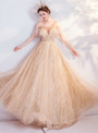 In Stock:Ship in 48 Hours Sexy Gold Tulle Sequins Prom Dress