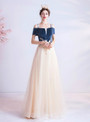 In Stock:Ship in 48 Hours Champagne Tulle Straps Appliques Prom Dress