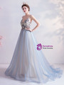 In Stock:Ship in 48 Hours Sexy Blue Tulle Beading Prom Dress