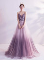 In Stock:Ship in 48 Hours Purple Appliques Pleats Prom Dress