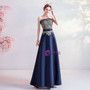 In Stock:Ship in 48 Hours Navy Blue Satin Appliques Prom Dress