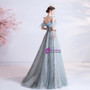 In Stock:Ship in 48 Hours A-Line Blue Tulle Sequins Appliques Prom Dress