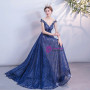 In Stock:Ship in 48 Hours Blue Lace Cap Sleeve Prom Dress
