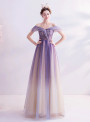 In Stock:Ship in 48 Hours Purple Sequins Beading Off the Shoulder Prom Dress