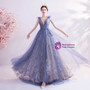 In Stock:Ship in 48 Hours Blue Tulle Sequins V-neck Sleeveless Prom Dress
