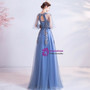In Stock:Ship in 48 Hours Blue Tulle Sequins Backless Prom Dress
