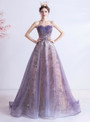 In Stock:Ship in 48 Hours Purple Tulle Sequins Strapless Prom Dress