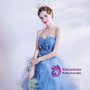 In Stock:Ship in 48 Hours Blue Strapless Pleats Appliques Prom Dress