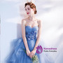 In Stock:Ship in 48 Hours Blue Strapless Pleats Appliques Prom Dress
