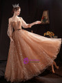 In Stock:Ship in 48 Hours Coffee Long Sleeve Tulle Prom Dress