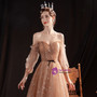 In Stock:Ship in 48 Hours Coffee Long Sleeve Tulle Prom Dress