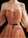 In Stock:Ship in 48 Hours Coffee Long Sleeve Tulle Prom Dress