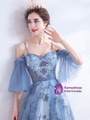 In Stock:Ship in 48 Hours Blue Tulle Sequins Beading Corset Prom Dress